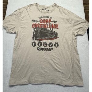 Friday The 13th Retro 2XL Vintage T-shirt Camp Crystal Lake Tan Short Sleeve